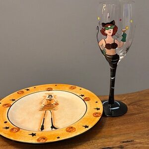 Trick or treat Halloween wine glass an plate
